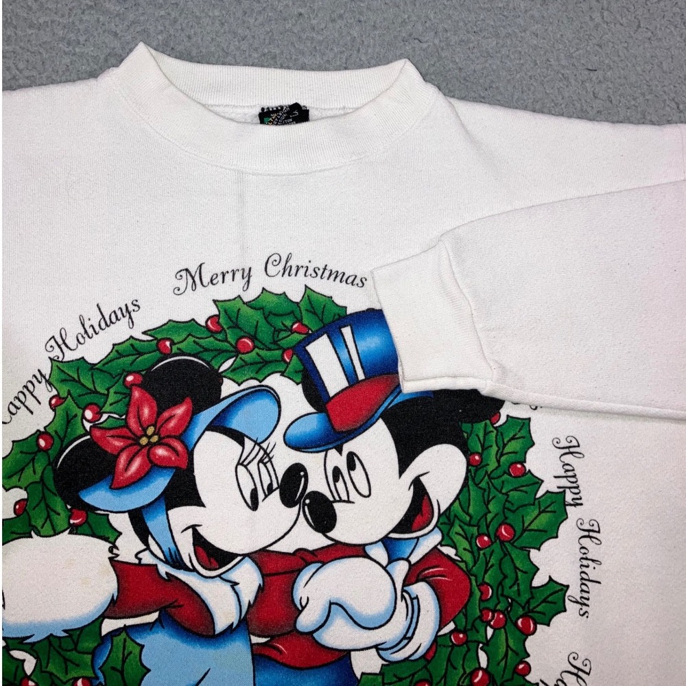 VTG Mickey Mouse Unlimited Christmas Sweatshirt M White Graphic USA Made 80s 90s